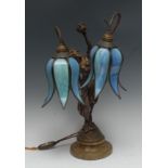 An Art Nouveau period bronzed figural table lamp,