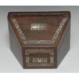 An early Victorian rosewood and mother of pearl marquetry tapered rectangular stationery box,