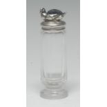 An Edwardian silver combination novelty pin cushion and jar, the domed cover surmounted by a duck,