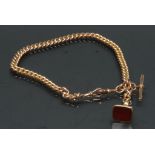 A 9ct gold hollow link Albert chain, each link stamped 9, T bar tip,