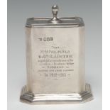 A Britannia Standard silver canted rectangular caddy, with sliding cover, stepped base, 11.