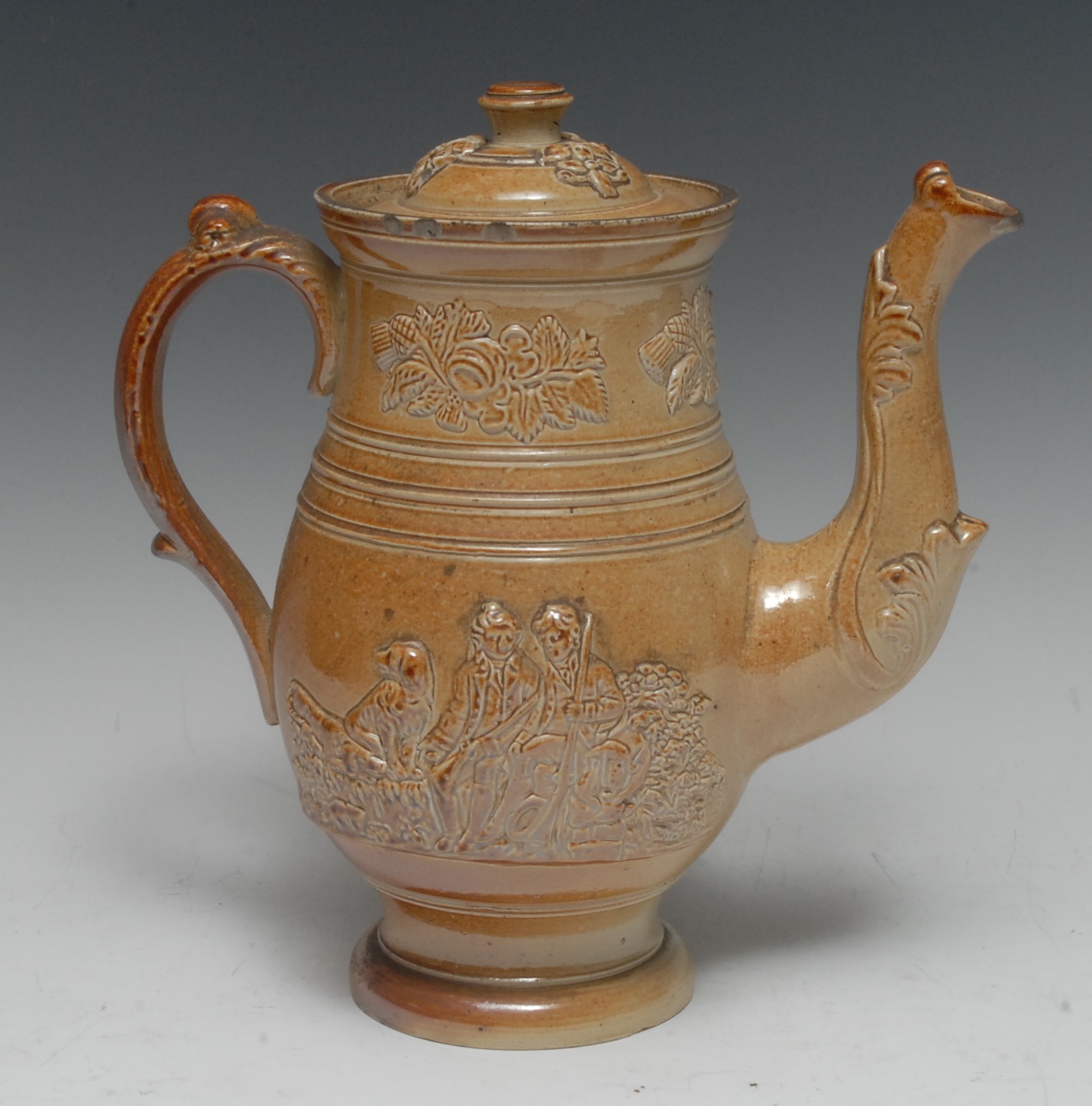 A 19th century Brampton brown salt glazed stoneware coffee pot and cover,