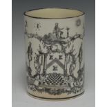 Freemasonry - a rare creamware cylinder mug, probably Liverpool,