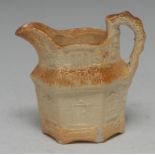 A Brampton Derbyshire salt glazed stoneware novelty jug, as a cottage, moulded with thatched roof,