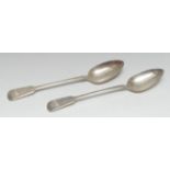 A pair of Victorian Provincial Fiddle pattern serving spoons, Robert Williams,