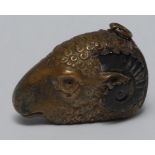 An early 20th century novelty brass vesta, as a horned ram's head, 5.5cm wide, c.
