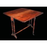 A Victorian mahogany Sutherland table, rounded rectangular top, turned supports, brass casters,