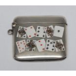 An early 20th century German silver and enamel novelty rounded rectangular vesta case,