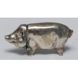 A 20th century novelty silver vesta, as a pig, standing on all fours, 15.