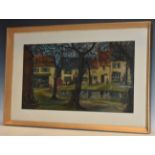 British Modernist School (20th century) The Village Green oil on board, 33cm x 58.