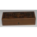 An Italian walnut and marquetry rectangular glove box,