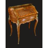 A French Transitional style gilt metal mounted kingwood and parquetry bombe shaped bureau du dame,