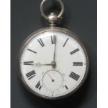 A Victorian silver open face pocket watch, H Laycock, Rotherham, white enamel dial,