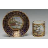 An 18th century Sèvres coffee can and saucer, painted with farm animals,