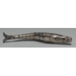 A Continental silver novelty sewing etui case, as an articulated fish,