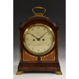 A late George III mahogany bracket clock, 18cm white enamel dial inscribed Geo: Yonge, Strand,