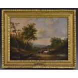 Robert Bridgehouse (1818-1881) Driving Cattle signed, inscribed plaque, oil on canvas,