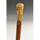 A Queen Anne ivory and silver piqué gentleman's walking stick,