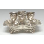 A Victorian silver shaped rectangular egg cruet, for four,