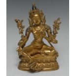 Tibeto-Chinese School (18th/19th century), a gilt-patinated devotional bronze, of Tara,