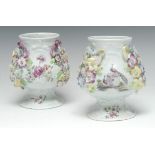A rare and early pair of Derby lobed triform globular vases,