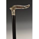 A German Secessionist silver and ebony walking stick,