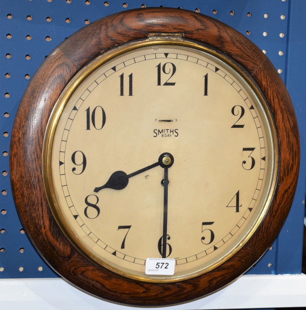 A mahogany cased Smith's eight day wall clock, Arabic numerals,