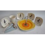 20th Century Design - a set of four 1950's Wade Zamba design pin trays; a Shelley cake stand;