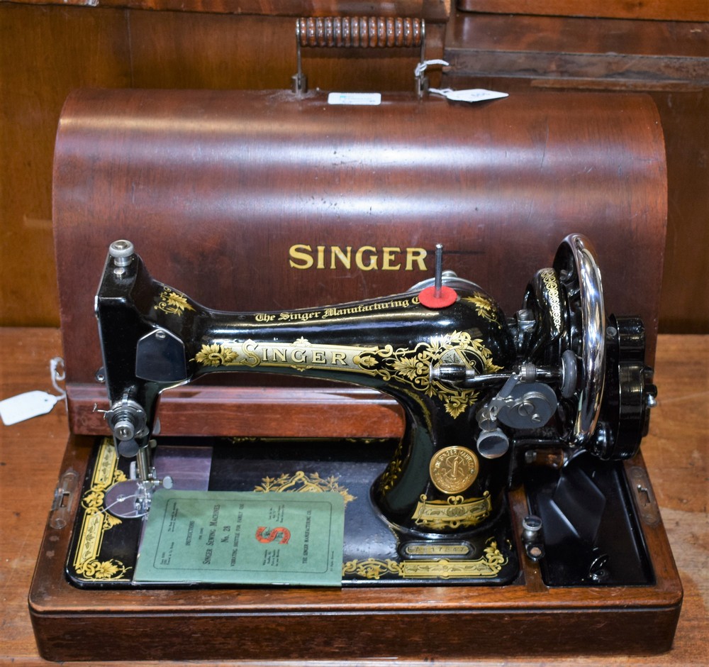 A late 19th century Singer sewing machine, serial no EA817847,