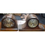 An early 20th century oak cased Napoleon hat mantel clock, Arabic numerals; another similar,