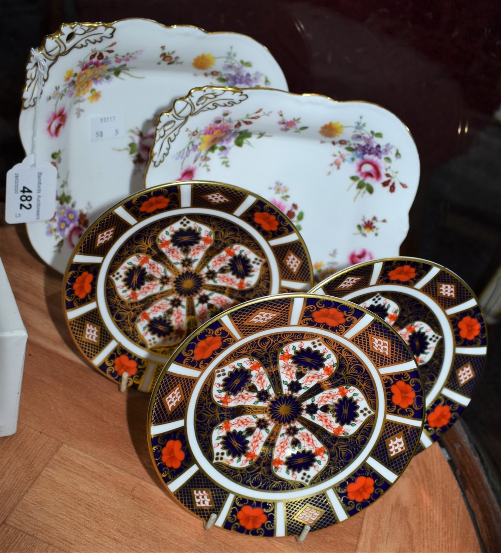 A pair of Royal Crown Derby Posies pattern footed acorn dishes,