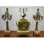 An onyx Meyer and Levy clock garniture