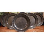 A set of five early pewter plates, approx 37.