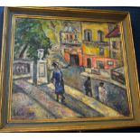 English School (Contemporary) Street Scene with Figures signed, oil on board, 49.5cm x 54.