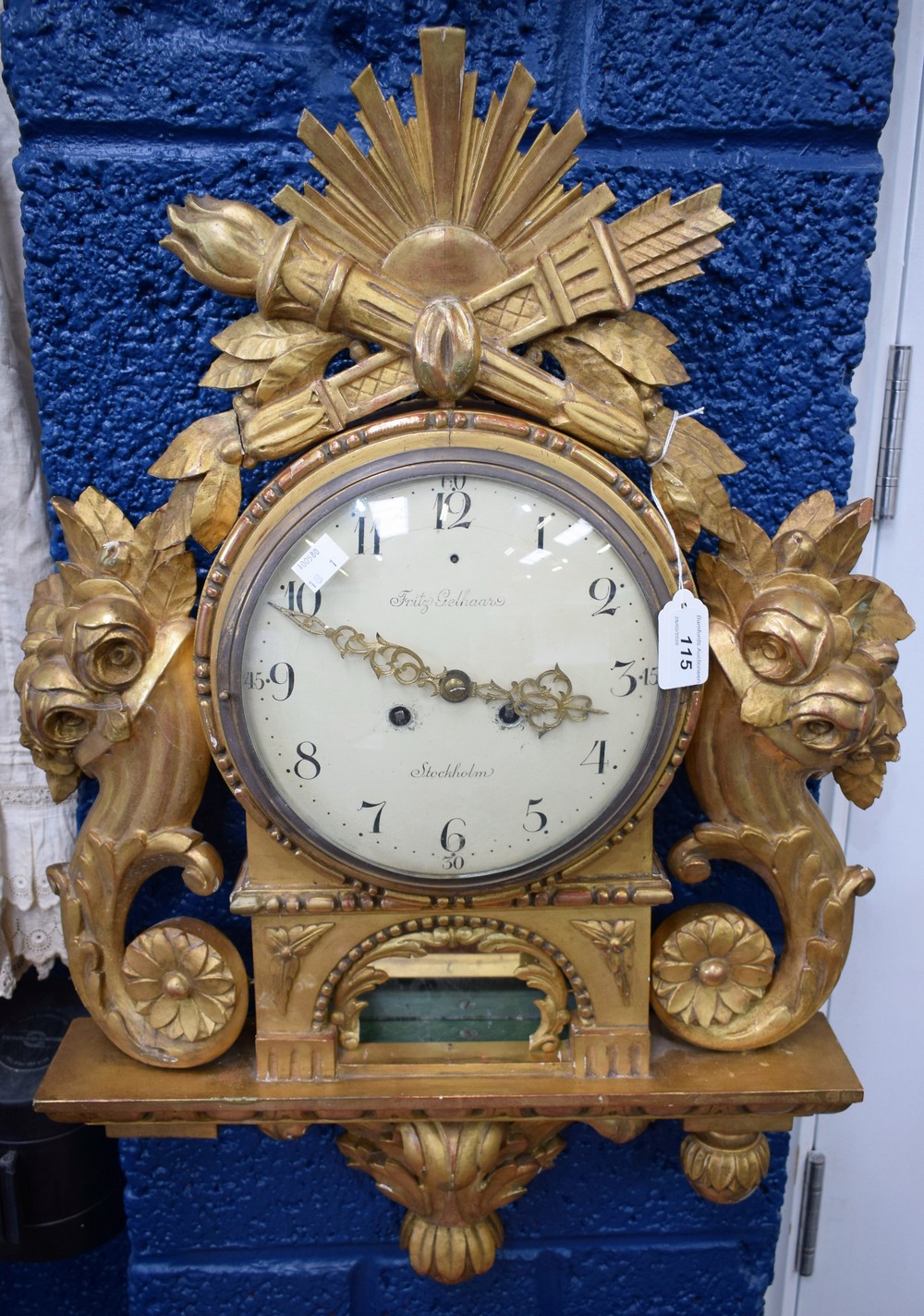 A giltwood wall clock, Fritz Gelhaar, Stockholm,