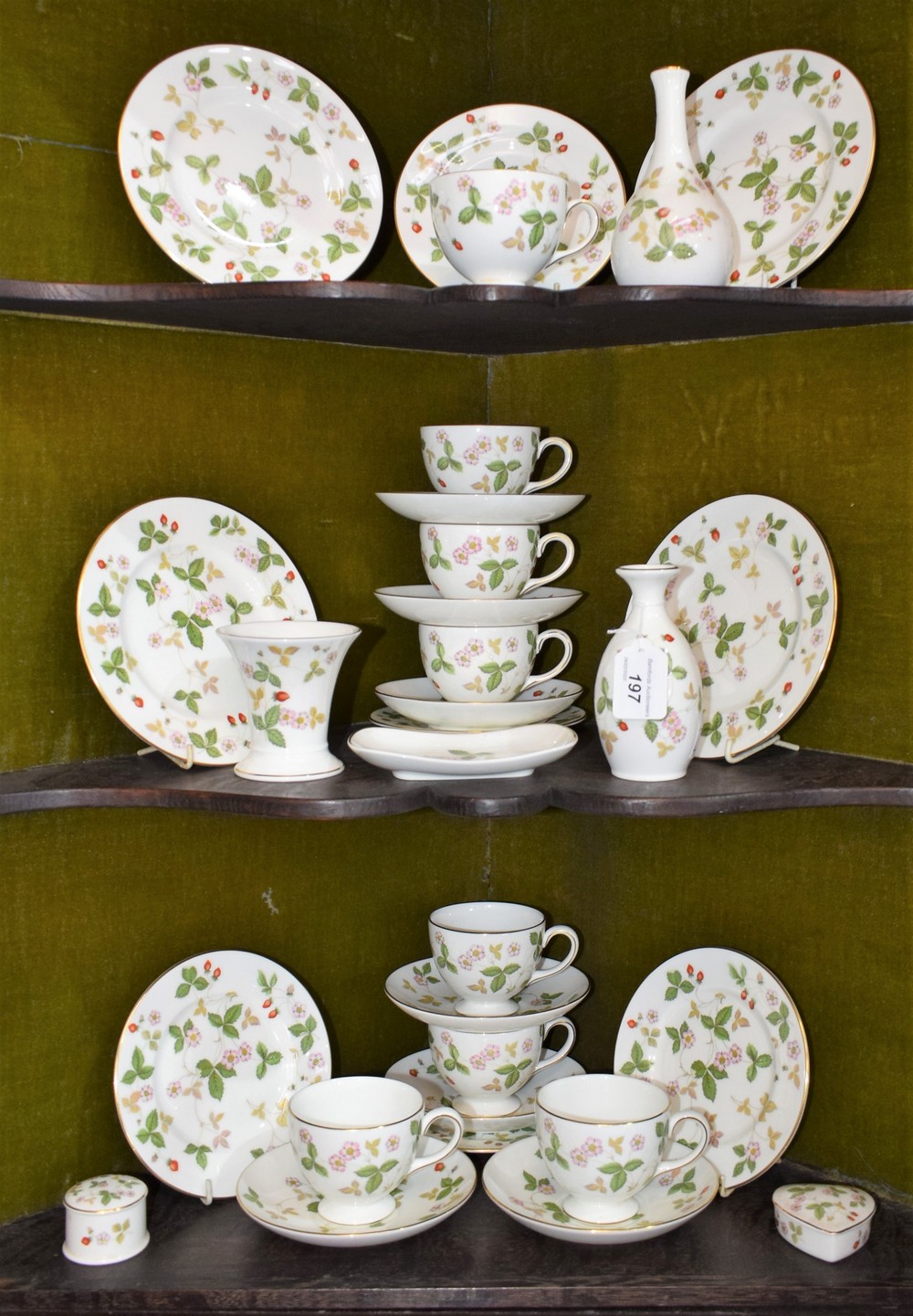 A Wedgwood Wild Strawberry pattern part tea set, comprising eight cups and saucers,