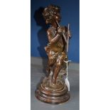 A 19th century French bronzed spelter figure, as a young boy holding pipes,