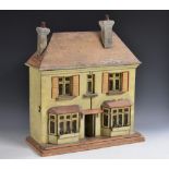 A 19th century double fronted dolls' house, twin bay windows, side chimney, unfurnished,