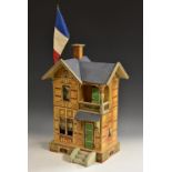 A 19th Century dolls' house, printed wood, side opening, balcony, unfurnished, approx 42cm,