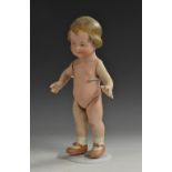 A rare Heubach all-bisque character doll, German circa 1910, unmarked, assigned to mould 10499,