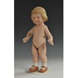 A rare Heubach all-bisque character doll, German circa 1910, unmarked, with well painted features,