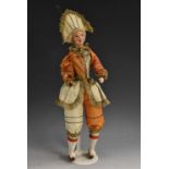 A composite doll, Pulcinella, French 1870, painted features, with hunchback,