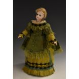 A Bru bisque shoulder head fashion doll, French circa 1870, beautiful pale bisque swivel head,