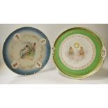A late 19th century Vienna porcelain charger decorated with cherubs amongst clouds on an apple