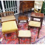 An unusual low back stool, canework back and seat, cabriole forelegs,