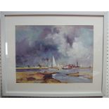 Derek Bendall (local artist, Chesterfield) Harbour Scene, Pin Mill gouache,