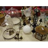 Lighting - two bell jar ceiling shades; other ceiling lamps; table lamps,