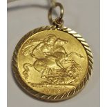 A sovereign, 1912, mounted as a pendant, 9.