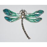 Plique-a-jour and marcasite dragonfly brooch,