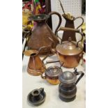 A copper haystack measure; copper kettle; an 18th century pewter tankard etc.